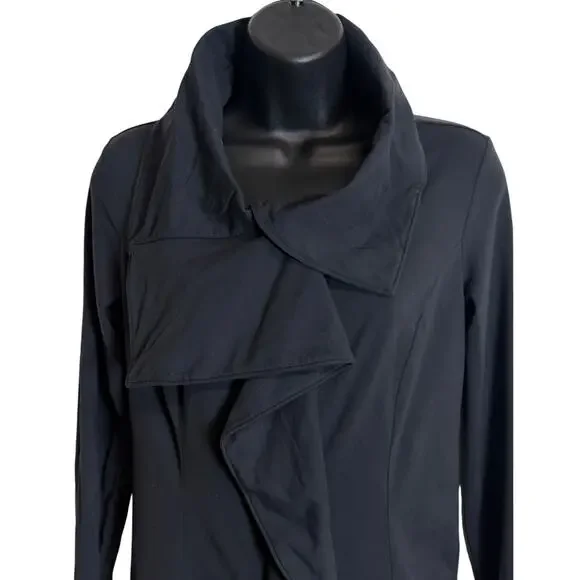 Lucy Women Small Black Zip Up Jacket Yoga Asymmetrical Drape Collar Athleisure - Picture 2 of 8